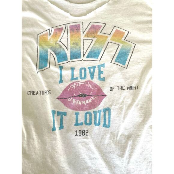 KISS I Love It Loud 1982 Cut Neck Band Tee White Sz M - Picture 5 of 5